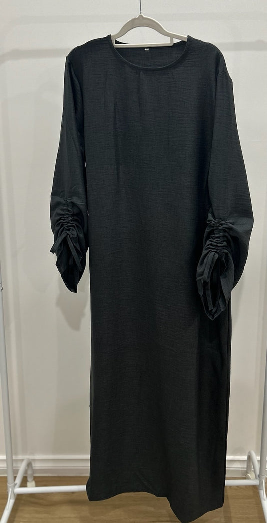 Black Ruched Sleeve Summer Abaya