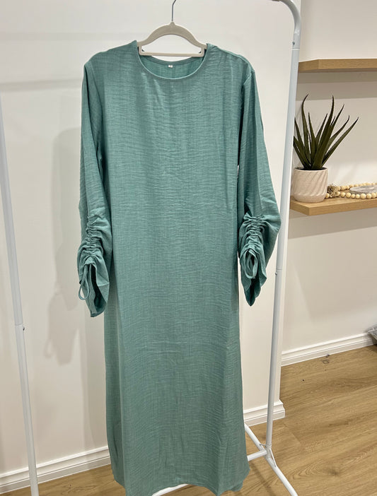 Turquoise Ruched Sleeve Summer Abaya