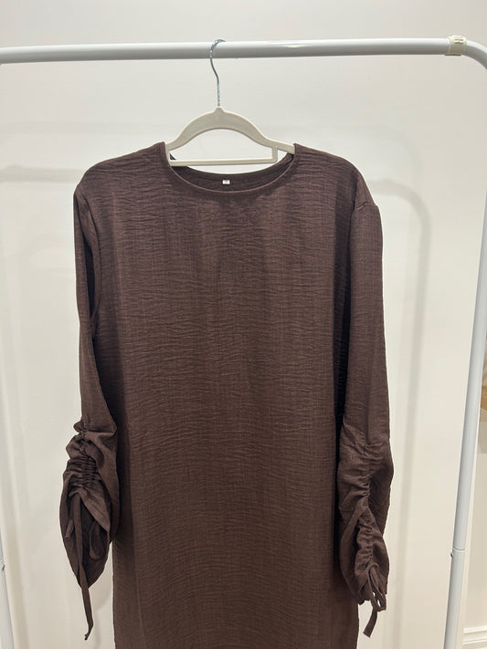 Chocolate Brown Ruched Sleeve Summer Abaya