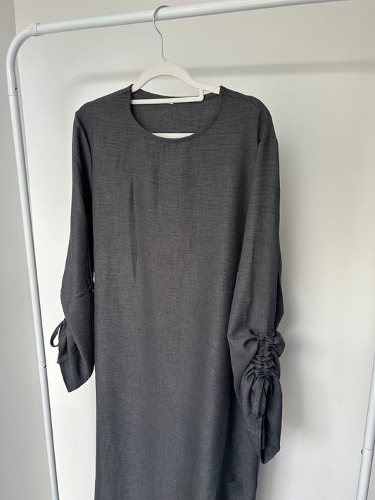 Space Grey Ruched Sleeve Summer Abaya